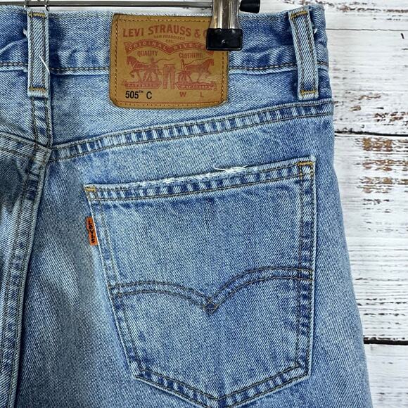 Womens Levis 505 C Orange Tab Distressed Straight Crop Blue Jeans W27 Fits 29X27 - Picture 6 of 9